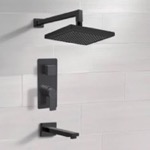 Remer TSF61 Matte Black Tub and Shower Faucet Set With 8 Inch Rain Shower Head